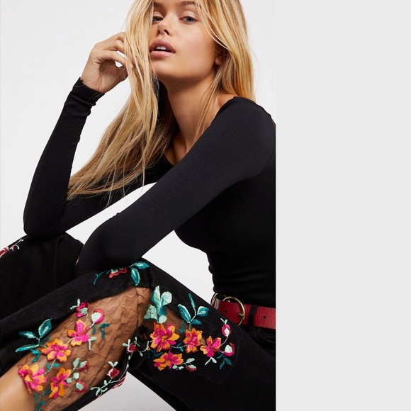 FREE PEOPLE High Rise Embroidered Lace Flare. NWT - Picture 2 of 2